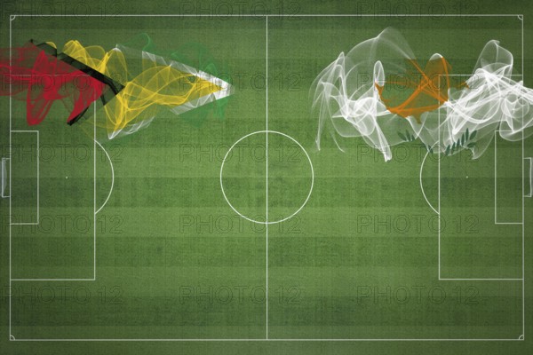 Guyana vs Cyprus Soccer Match, national colors, national flags, soccer field, football game, Competition concept, Copy space