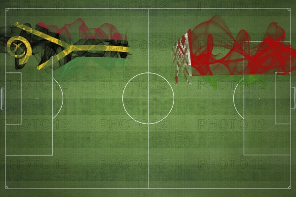 Vanuatu vs Belarus Soccer Match, national colors, national flags, soccer field, football game, Competition concept, Copy space