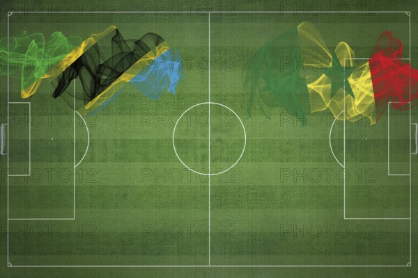 Tanzania vs Senegal Soccer Match, national colors, national flags, soccer field, football game, Competition concept, Copy space