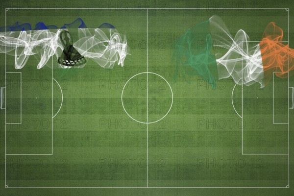Lesotho vs Ireland Soccer Match, national colors, national flags, soccer field, football game, Competition concept, Copy space