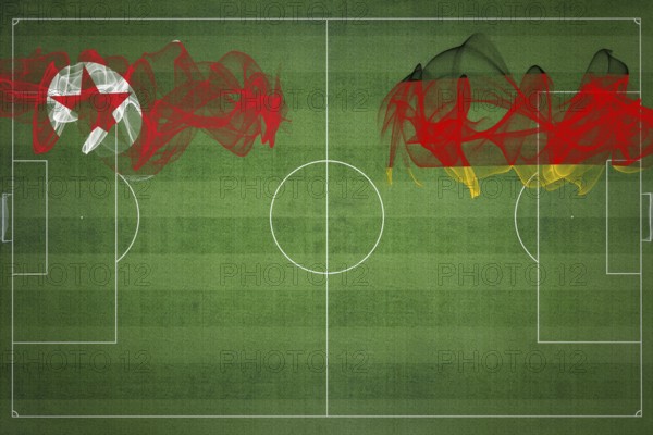 North Korea vs Germany Soccer Match, national colors, national flags, soccer field, football game, Competition concept, Copy space