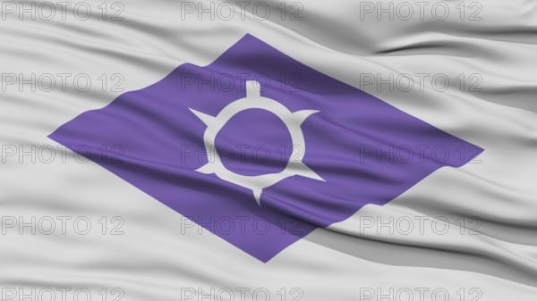Closeup of Kofu Flag, Capital of Japan Prefecture, Waving in the Wind, High Resolution