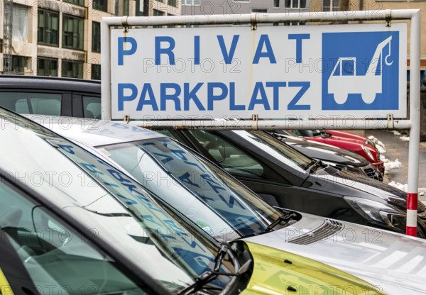Private car park towing service sign, symbol for parking, towing service, costs Austria