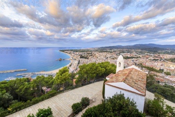Beach and coast of Blanes city seen from Castell Sant Joan in Spain