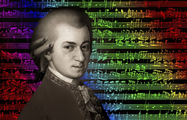 Wolfgang Amadeus Mozart, 1756 – 1791, composer of classical music, First Viennese School, notesheet from Allegro and Andante, Fantasy in F minor for mechanical organ, KV 608, 1791, digitally edited