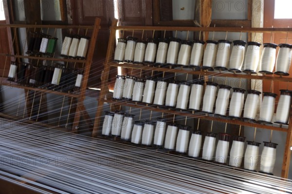 White silk thread on the weaving tool, Inle lake, Myanmar (Burma)