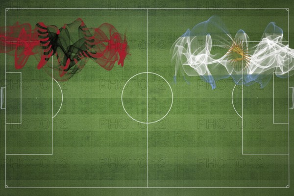 Albania vs Argentina Soccer Match, national colors, national flags, soccer field, football game, Competition concept, Copy space