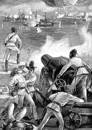 The Bombardment of Alexandria, in 1882, by the British Mediterranean Fleet, am 11. Juli 1882 beschießen britische Kriegsschiffe Alexandria, Ägypten