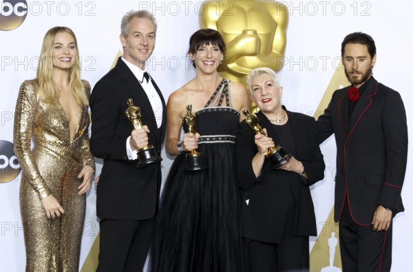 Damian Martin, Elka Wardega, Lesley Vanderwalt, Margot Robbie and Jared Leto at the 88th Annual Academy Awards, Press Room held at the Loews Hollywood Hotel in Hollywood, USA on February 28, 2016., Hollywood, California, USA