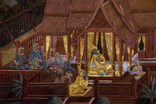 The Ramayana is a story as old as time and - at least in the Indian subcontinent and across much of Southeast Asia - of unparalleled popularity. More than two thousand three hundred years ago the scholar-poet Valmiki sat down to write his definitive epic of love and war.<br/><br/> The poem Valmiki composed is styled the Ramayana, or 'Romance of Rama' in Sanskrit. In its present form, the Sanskrit version consists of some 24, 000 couplets divided into seven books.<br/><br/> The Ramakien is the Thai version of this epic and has an important influence on Thai literature, art and drama. It is regarded as the National Epic of Thailand.<br/><br/> Wat Phra Kaew (Temple of the Emerald Buddha), full official name Wat Phra Si Rattana Satsadaram is regarded as the most sacred Buddhist temple in Thailand. It is located within the precincts of the Grand Palace.<br/><br/> The Grand Palace served as the official residence of the Kings of Thailand from the 18th century onwards. Construction of the Pal...