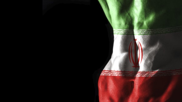 Iran flag on abs muscles national sport workout, bodybuilding concept, black background
