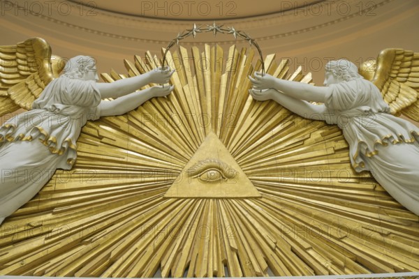 Decorative element, eye, symbolic photo of divinity, grave chapel on Württemberg, Stuttgart, Baden-Württemberg, Germany