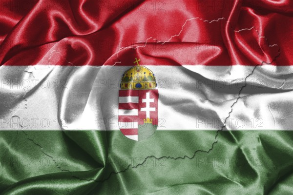 Hungarian National Flag And Map Waving in the Wind 3D illustration