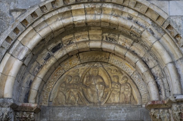 Tympanum with effigy of Christ in Majesty in his mandorla and the four evangelists, basilica Saint-Just de Valcabrère, 12th century, Comminges, French Republic