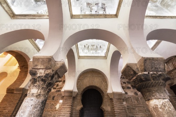 Toledo, Spain, December 16, 2018: Interior of the Mosque of Cristo de la Luz, Toledo, Castilla la Mancha, Spain