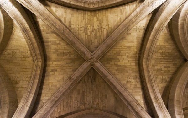 Paris, France, August 31, 2018: The ceiling in the old royal castle of Conciergerie, Hall of Guards. Paris, France