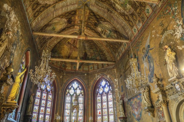Chapel with painted wooden ceiling, monastery of the former Saint-Francois-et-Sainte-Claire convent, Mortagne-au-Perche, Orne department, Normandy region, France