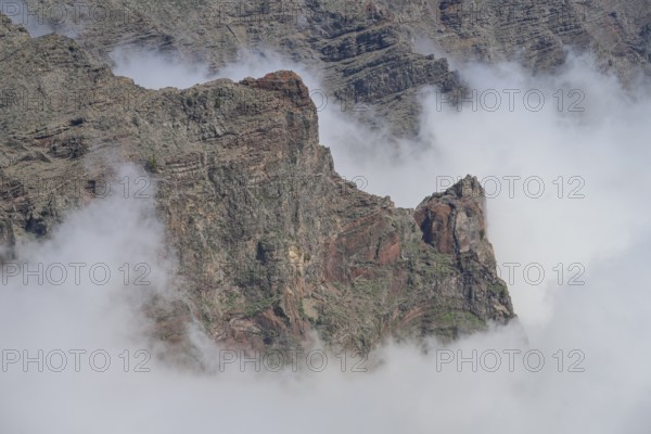 Clouds at the volcanic crater Caldera de Taburiente, seen from Roque des los Muchachos, La Palma, Spain