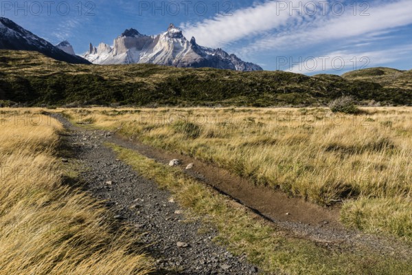 Paine horns, Pehoe lake, W trekking, Torres del Paine National Park, National System of Protected Wild Areas of the State of Chile, Patagonia, Republic of Chile