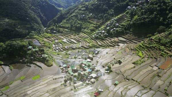 Aerial view of picturesque Batad Rice Terraces in Ifugao Province, Luzon Island, Philippines
