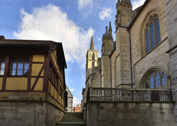 View to the medieval cathedral in old town Rotenburg on Tauber, Germany