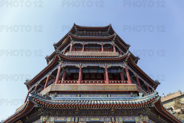 Landmark Tower of Buddhist Incense at the Summer Palace in Beijing, China in March 2018, Beijing, China