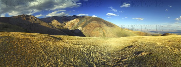 Panorama landscape in the Altai Mountains at sunset