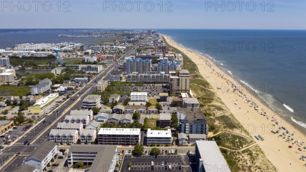 Parasols dominate the aerial view of this beach on the Atlantic Ocean