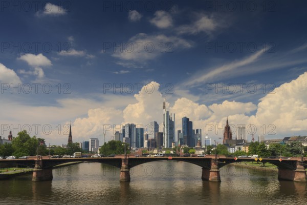 Large clouds over the skyline of Frankfurt, Hesse, Germany