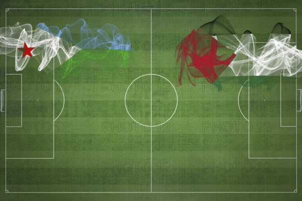 Djibouti vs Palestine Soccer Match, national colors, national flags, soccer field, football game, Competition concept, Copy space