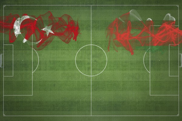 Turkey vs Oman Soccer Match, national colors, national flags, soccer field, football game, Competition concept, Copy space