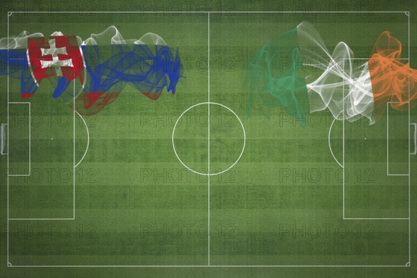 Slovakia vs Ireland Soccer Match, national colors, national flags, soccer field, football game, Competition concept, Copy space