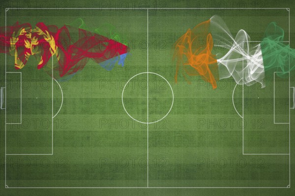 Eritrea vs Ivory Coast Soccer Match, national colors, national flags, soccer field, football game, Competition concept, Copy space
