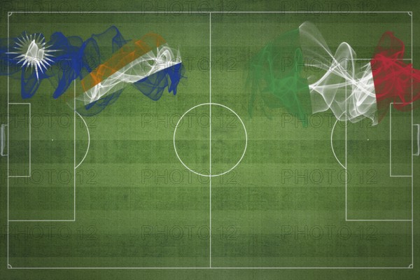 Marshall Islands vs Italy Soccer Match, national colors, national flags, soccer field, football game, Competition concept, Copy space