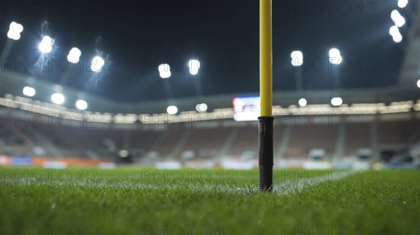 Close up flag's pole in the corner of soccer pitch