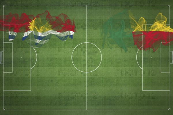 Kiribati vs Benin Soccer Match, national colors, national flags, soccer field, football game, Competition concept, Copy space