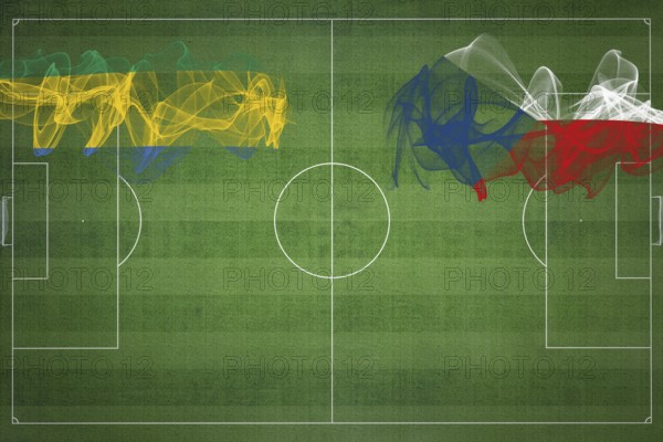 Gabon vs Czech Republic Soccer Match, national colors, national flags, soccer field, football game, Competition concept, Copy space