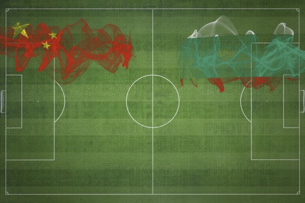 China vs Bulgaria Soccer Match, national colors, national flags, soccer field, football game, Competition concept, Copy space
