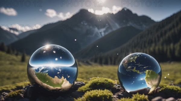 World globe cystal glass. Environmental conservation World environment day. Global business for sustainable development. Nature and ecology concept.AI generated image, ai