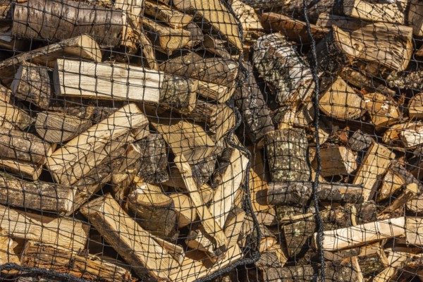 Chopped wood loaded into nets