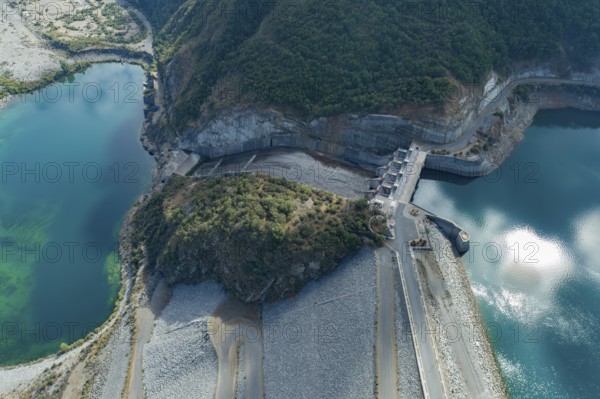 Aerial view Machacura Dam in Region Maule, Chile