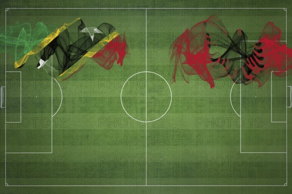 Saint Kitts and Nevis vs Albania Soccer Match, national colors, national flags, soccer field, football game, Competition concept, Copy space
