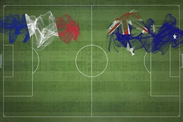 France vs Australia Soccer Match, national colors, national flags, soccer field, football game, Competition concept, Copy space
