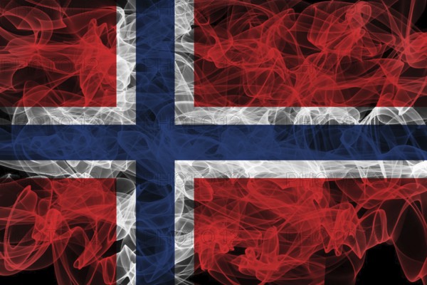 Norway Smoke Flag on Black Background, Norway flag