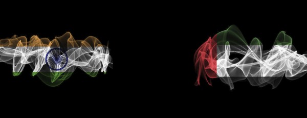 Flags of India and UAE on Black background, India vs United Arab Emirates Smoke Flags