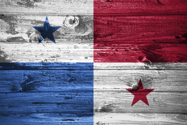 Panama flag on wooden planks background wood flag