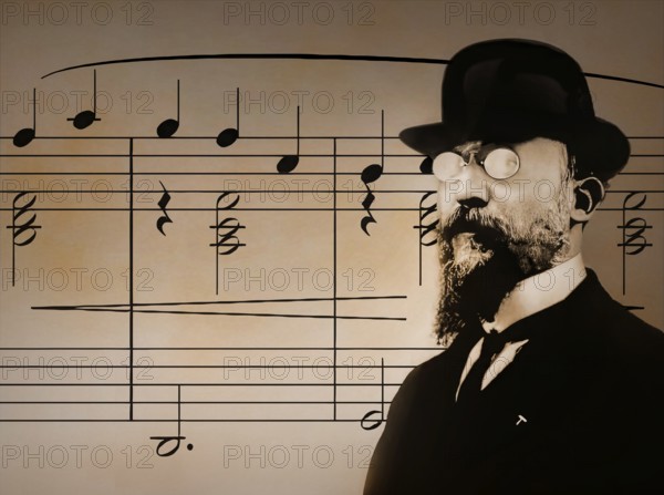 Erik Satie, 1866 – 1925, a French composer and pianist, notesheet for Gymnopédie No. 1, digitally edited, 1909