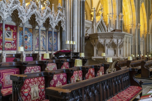 Wells, United Kingdom, 1 September, 2022: view of the Choir and pulpit inside the historic 12th-century Wells Cathedral