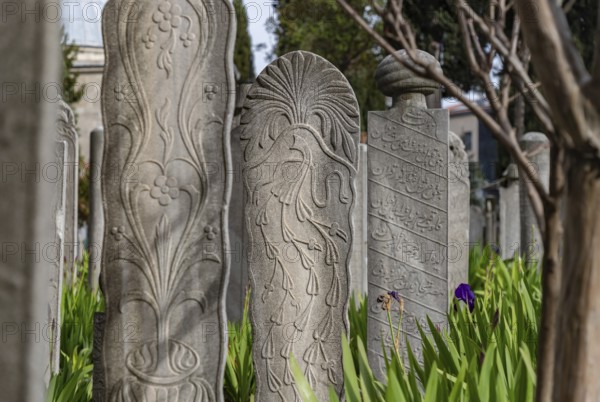A picture of the tombstones on the cemetery of the Suleymaniye Mosque