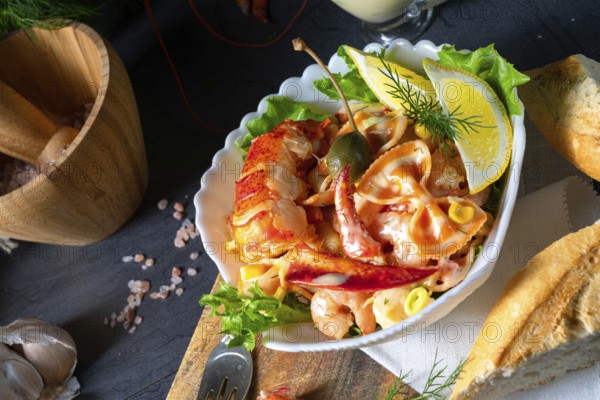 Lobster crab salad with noodles